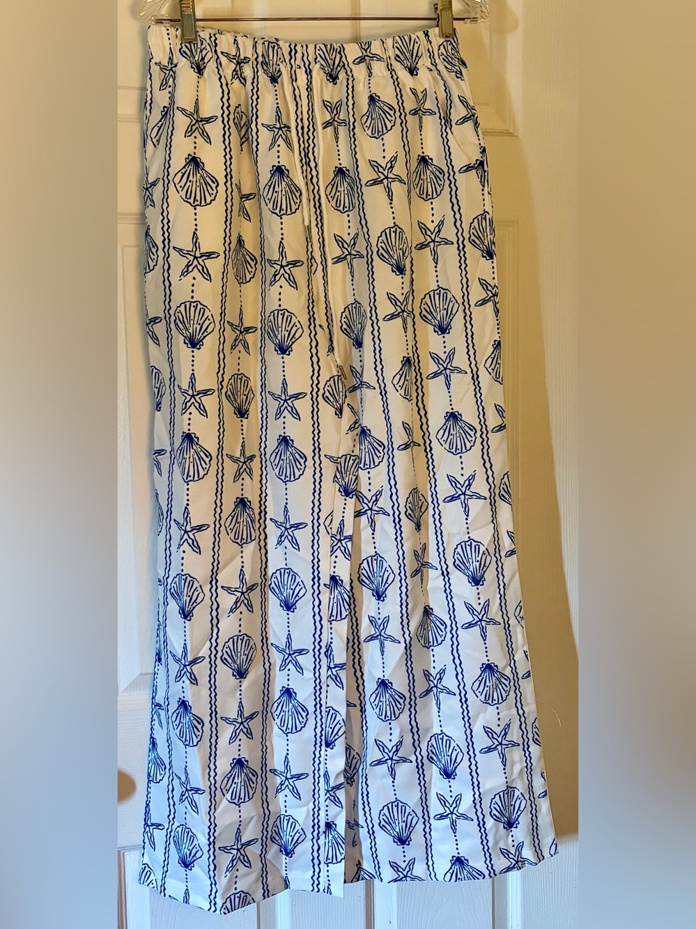 New Nautical Shell-Print Maxi Swim Coverup — White & Blue (no tags)